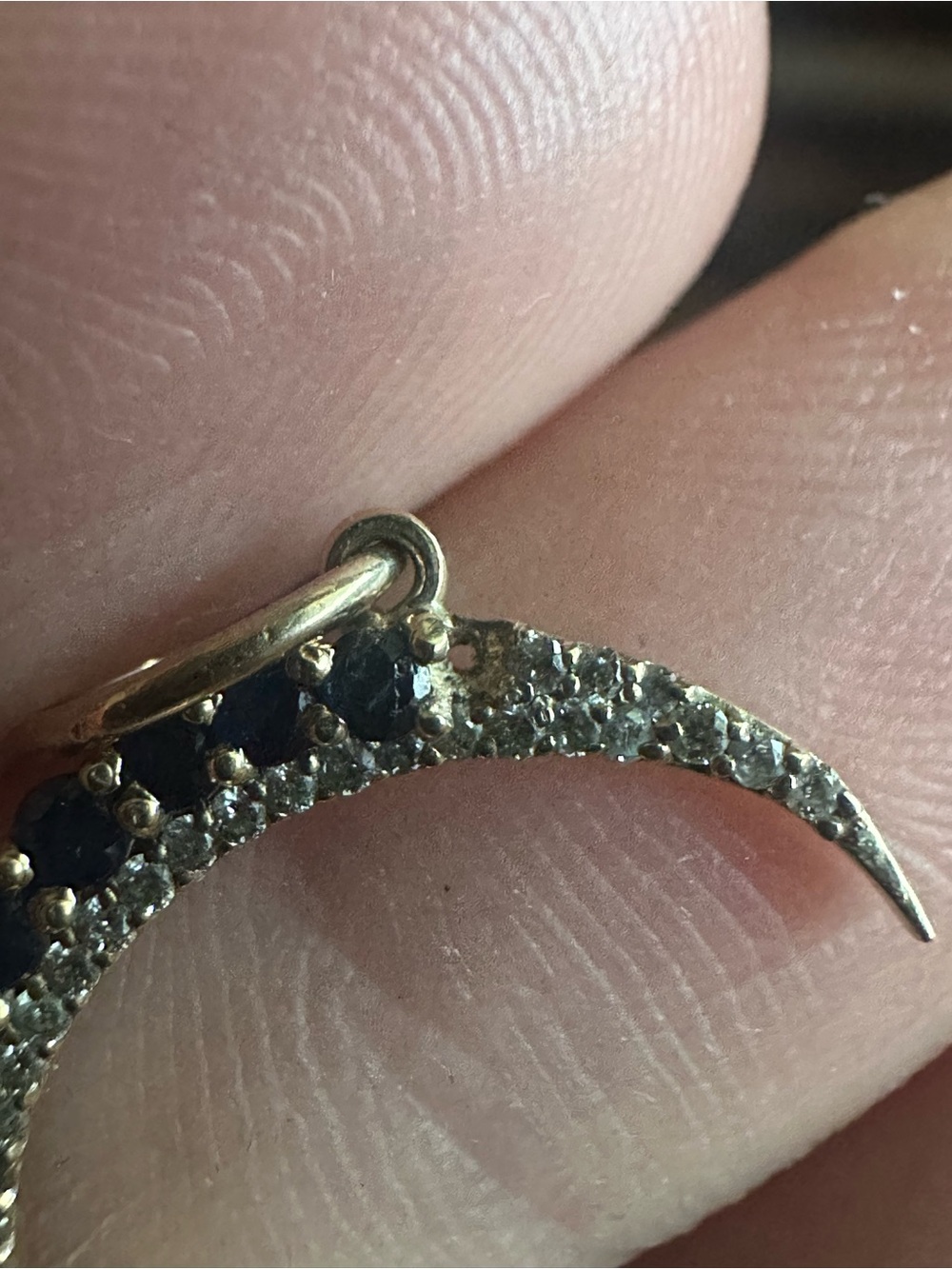 Solid 14k Gold Sapphire and Diamond Crescent Moon Pendant - Picture 5 of 6